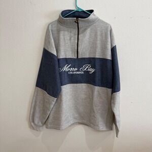 Morro Bay California Mens XL Quarter Zip Pullover Grey Blue Colorblock Sweater